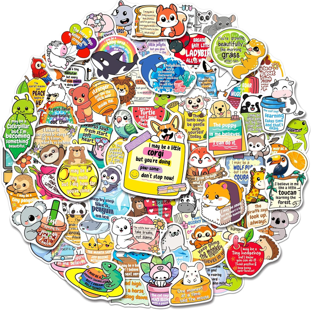 200 PCS Cute Animal Motivational Stickers for Water Bottles, Scrapbooks, Laptops
