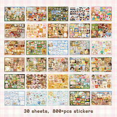 Japanese Kawaii Sticker , 30 Sheets, 800 Pieces, INS Style Cute Cartoon Animals,