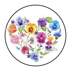 30 FLORAL HEART ENVELOPE SEALS LABELS STICKERS 1.5″ ROUND FLOWERS PLANNER