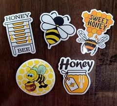 STICKERS x 5 Honey Bee Happy Apiculture Beehive Cartoon Large Sticker BEE1