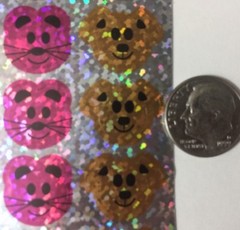 PRISMATIC ANIMAL FACE Stickers(48pc) 2-3/4″x 7-1/2″Panda•Frog•Cat•Mouse •Sparkle