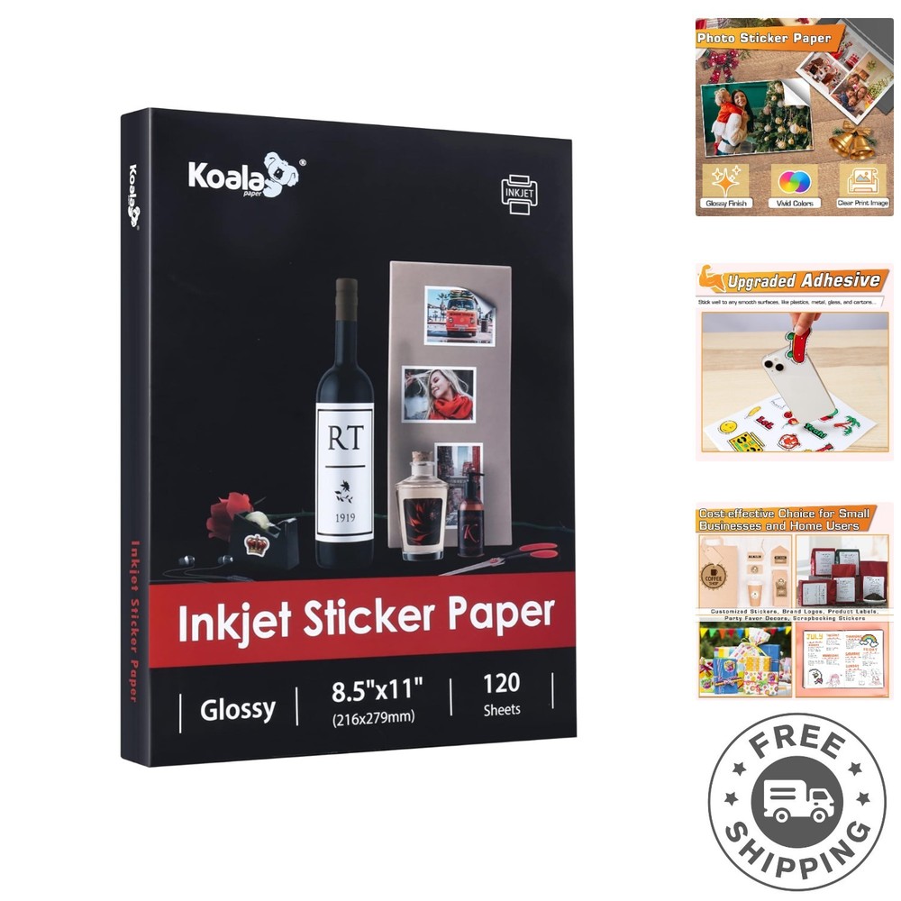 High-Quality 120 Sheet Glossy Sticker Paper – 8.5×11 Inches for Inkjet Printers