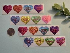 16 Valentine’s Day Stickers/Conversation Heart Stickers/Glitter Heart Stickers