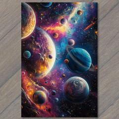 STICKER Colorful Planets Deep Space Cosmic Galaxy Stars Rings Fiery Nebula Ski
