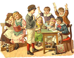 Large Fantastic Victorian Die Cut w/ Young Boy Teaching a School Class *