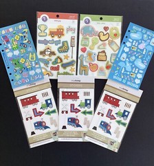 7 Pks BABY BOY Stickers — Trains Transportation Baby Objects Firetruck Police