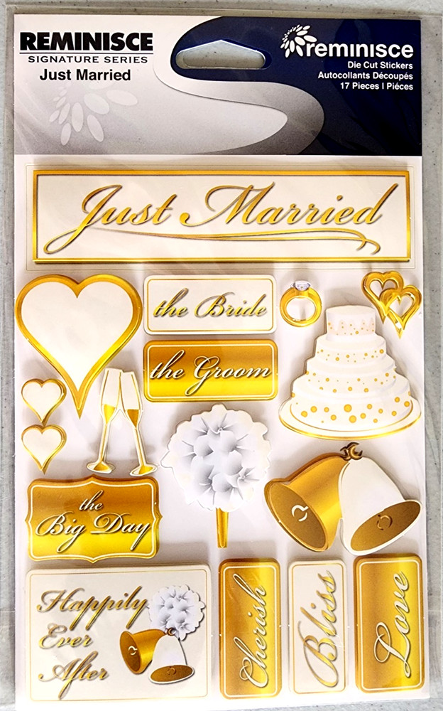 Reminisce Just Married 3D Cardstock Stickers Wedding Scrapbooking 2011 NOS 17pc
