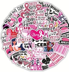 50 Pieces Pink Ribbon Breast Cancer Awareness Waterproof Stickers Motivational