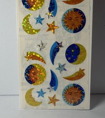 Vintage Sandylion Sun Moon Shooting Stars Celestial Stickers Prismatic 90s NEW