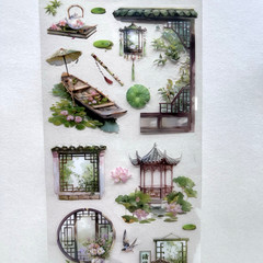 Green Summer Asian Sticker Roll Bamboo Lotus Junk Journal Planner Collage