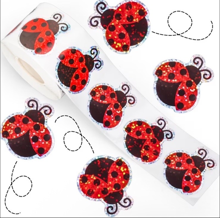 40 PCs ~1×1.2 Inch Laser Holographic Ladybug Waterproof Stickers Spring Summer
