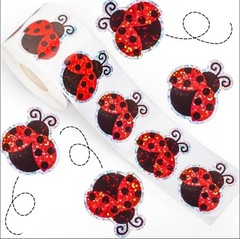 40 PCs ~1×1.2 Inch Laser Holographic Ladybug Waterproof Stickers Spring Summer