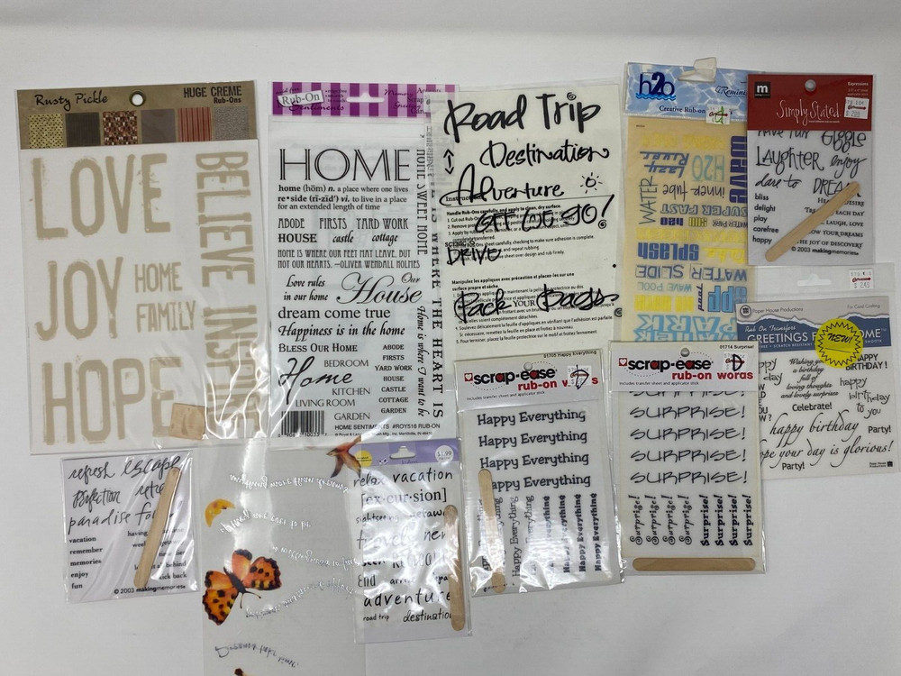 Rub On Transfers Lot 11 packs Sentiments Greetings Words Quotes Crafts Scrapbook