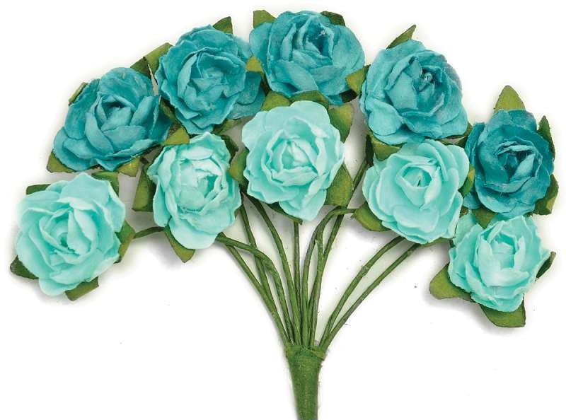 Mini Paper Blooms .5 Flowers W/Wire Stems 10/Pkg Sea Breeze