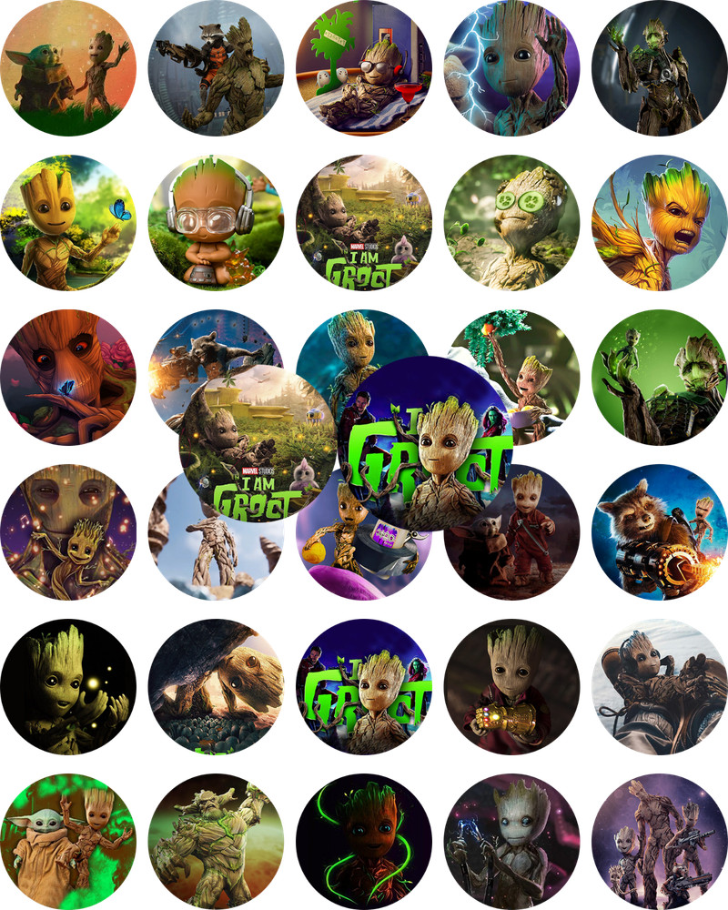 30 Precut 1″ I AM GROOT Bottle cap Images