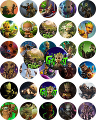 30 Precut 1″ I AM GROOT Bottle cap Images