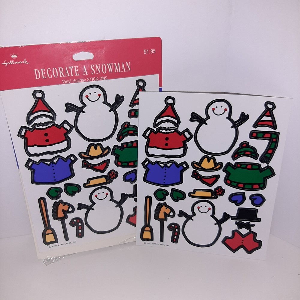 Vintage Hallmark Vinyl Stick Ons Decorate A Snowman NEW + Extra Sheet Clings