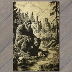 STICKER Bigfoot Walking Moonlit Forest Skulls Trees Mythical Creature Strange