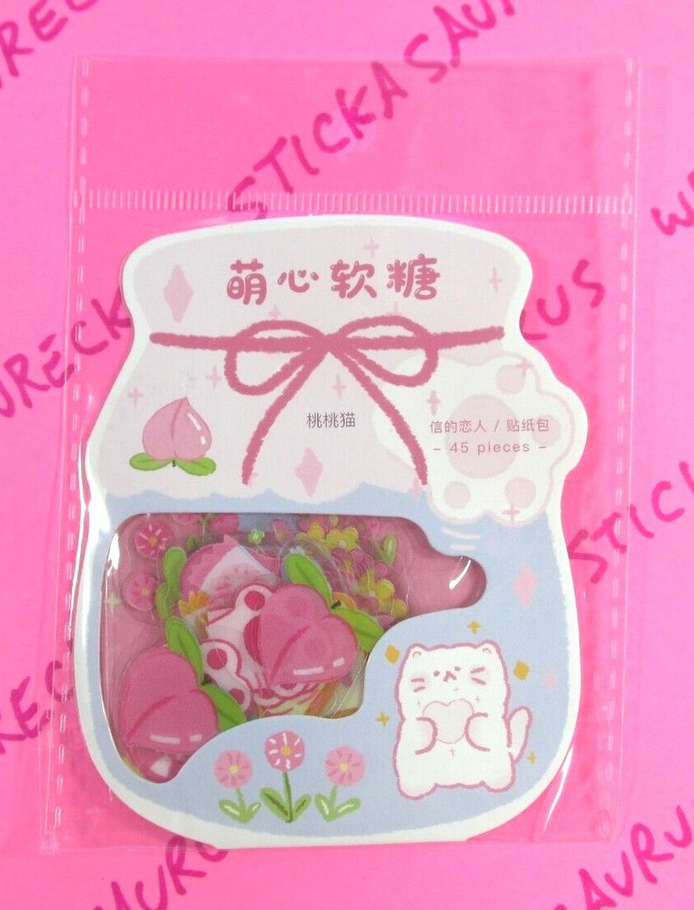 Cats & Candy Kawaii Sticker Flakes Pink Jar Packet