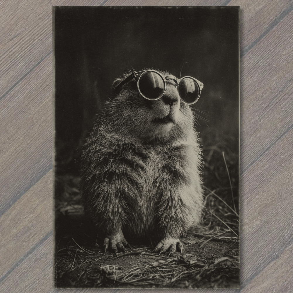 STICKER Groundhog Sunglasses Retro Cool Groundhog Portrait Monochrome Style