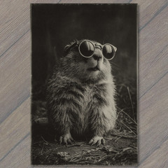 STICKER Groundhog Sunglasses Retro Cool Groundhog Portrait Monochrome Style