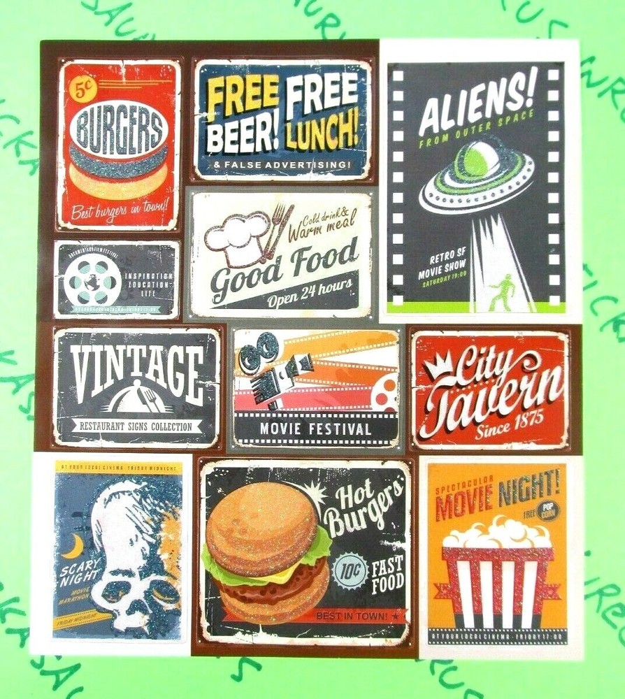 Advertisement & Movie Signs Glitter Sticker Sheet
