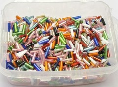 2000 Glass Tube Bugle Beads 2X7mm Mixed Silver -Lined + Storage Box