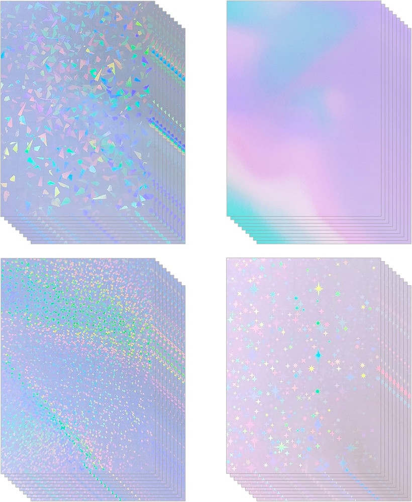 36 Sheets Holographic Sticker Paper 8.5″ X11» Waterproof Clear Vinyl Sticker Sh
