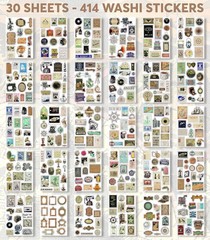 411 Vintage Washi Stickers & 20 Scrapbook Papers Ephemera for Junk Journals & Sc