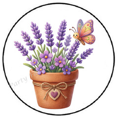 LAVENDER IN FLOWER POT ENVELOPE SEALS LABELS STICKERS PARTY FAVORS