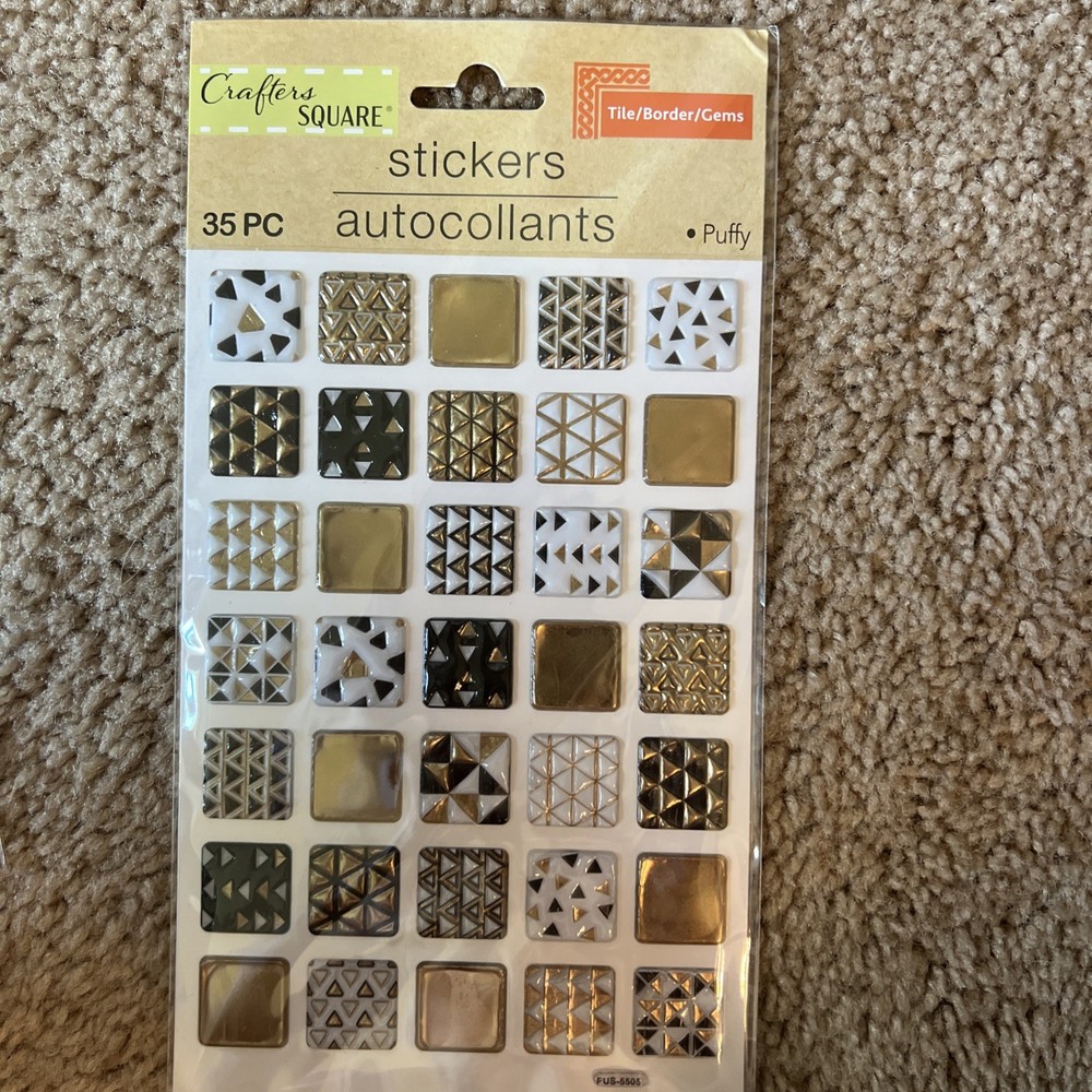 *Crafter’s square Stickers Tiles Textured Gold White Black