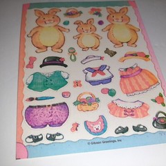 Vintage Easter Bunny Rabbit Gibson Activity Sticker Sheet Vintage 80s Paper Doll