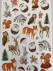 Stickers Woodland Animals Matte Finish Paper Raccoon Hedgehog Owl Deer Squirrel