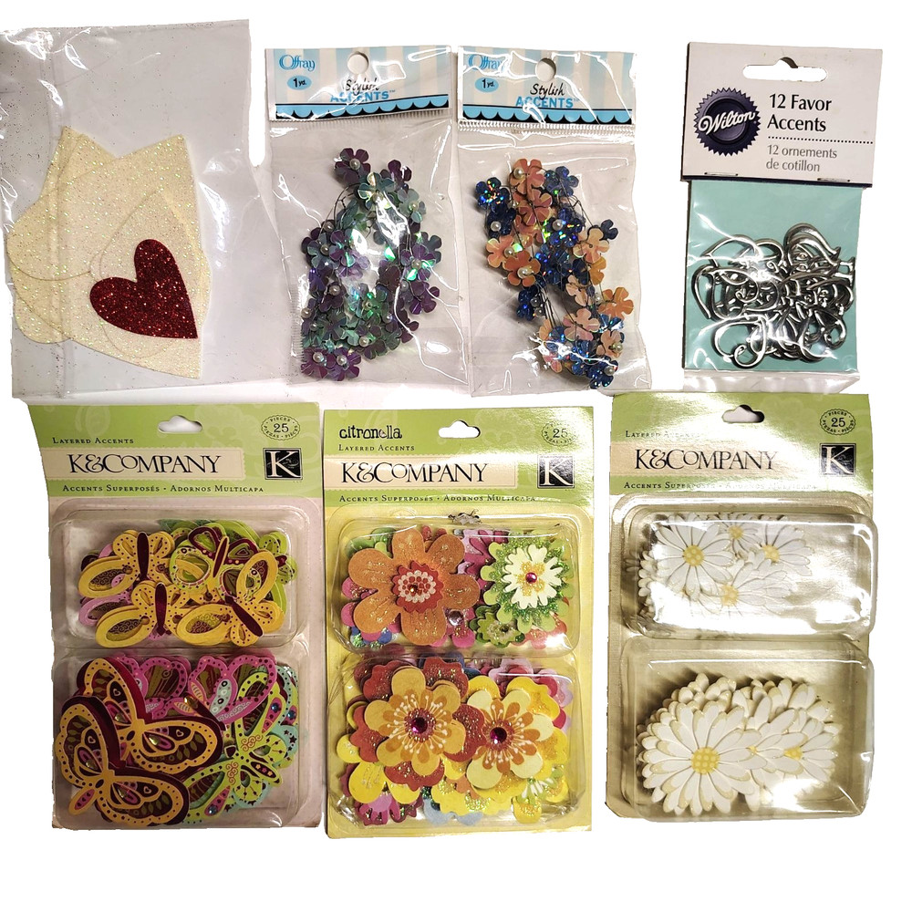K & Company Rhinestone Daisy Wired Flowers Butterflies Glitter Hearts Scrapbook
