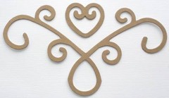 (6) CORNER FLOURISH – Accent w/ Heart- Bare Chipboard Die Cut – 5 3/4″