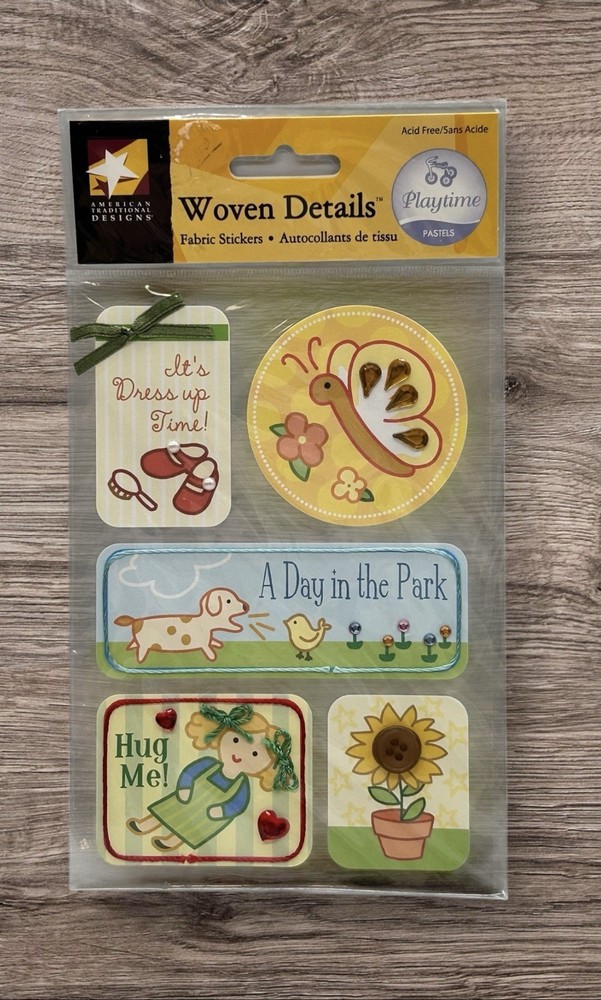 American Traditional Designs Playtime Pastels Woven Details Fabric Stickers NEW