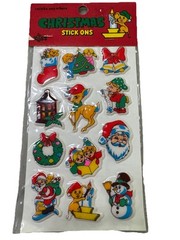 Vintage Puffy Stickers Russ Christmas Stick Ons Taiwan 1980s Santa Reindeer NOS