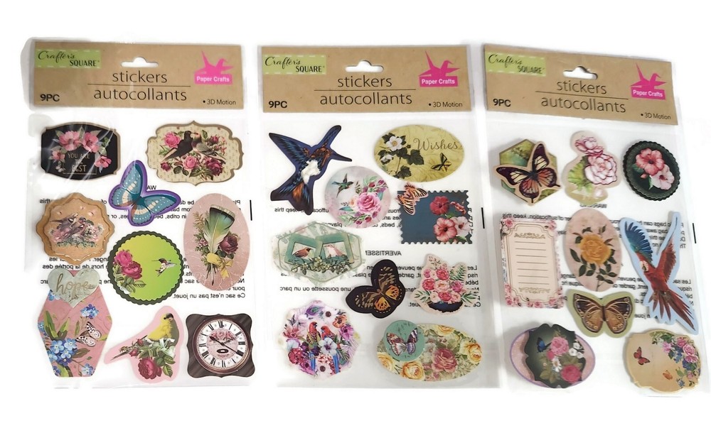 3 VINTAGE LOOKING Crafter’s Square 3D Scrapbook Craft Sticker Lot SALE