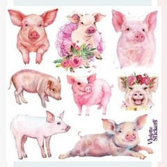 Violette Stickers – Pink Pigs – 1 Floral Pig Farm Animal Sticker Sheet – Crafts