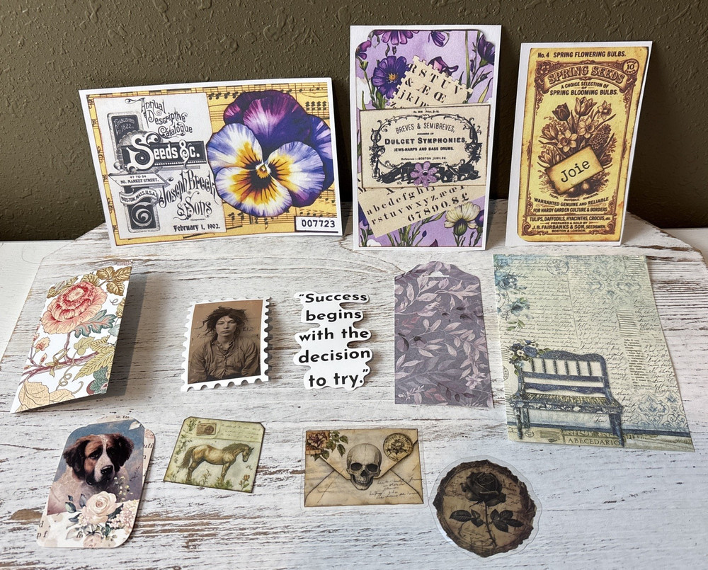 12Pc Vtg Ephemera Pack For Scrapbook Junk Journal Mixed Media Crafts Card Making
