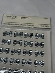GEM STICKERS RHINESTONES hand crafts 56 count CLEAR SILVER BOWS