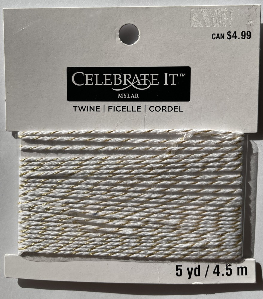 GOLD/WHITE TWINE(5 yards) Christmas•Holiday•Tags•String •Metallic•Gift•Presents