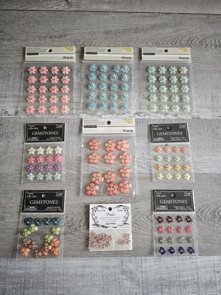 Sticker Lot Flowers Scrapbooking 3D Stickers Floral Gemstone Spring #118