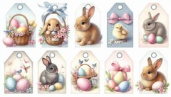 Choose ASet Bunny Rabbit Easter Tags Embellishments Junk Journal Scrapbook