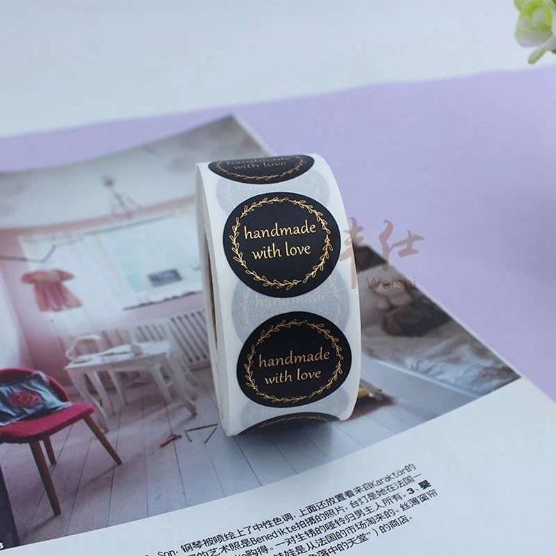 100-500pcs Flower Handmade with Love Stickers for Small Business Packaging Bakin