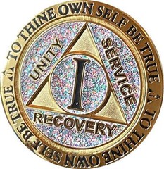 1 Year AA Medallion Reflex Birthday Funfetti Silver Glitter Gold Plated Chip