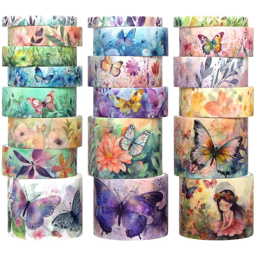 20 Rolls Washi Tape Set Floral Butterfly Decorative Masking Tape Scrapbooking Ar