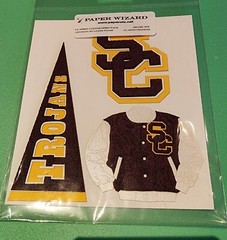 RARE PAPER WIZARD USC TROJANS Scrapbook 3D JACKET, PENNANT & LETTER Sticker Set