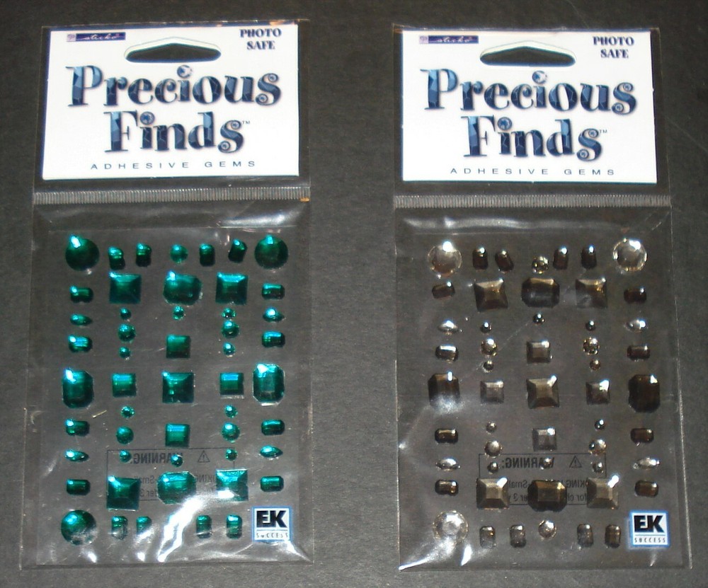 STICKO EK SUCCESS PRECIOUS FINDS PHOTO SAFE ADHESIVE SILVER & GREEN GEMS