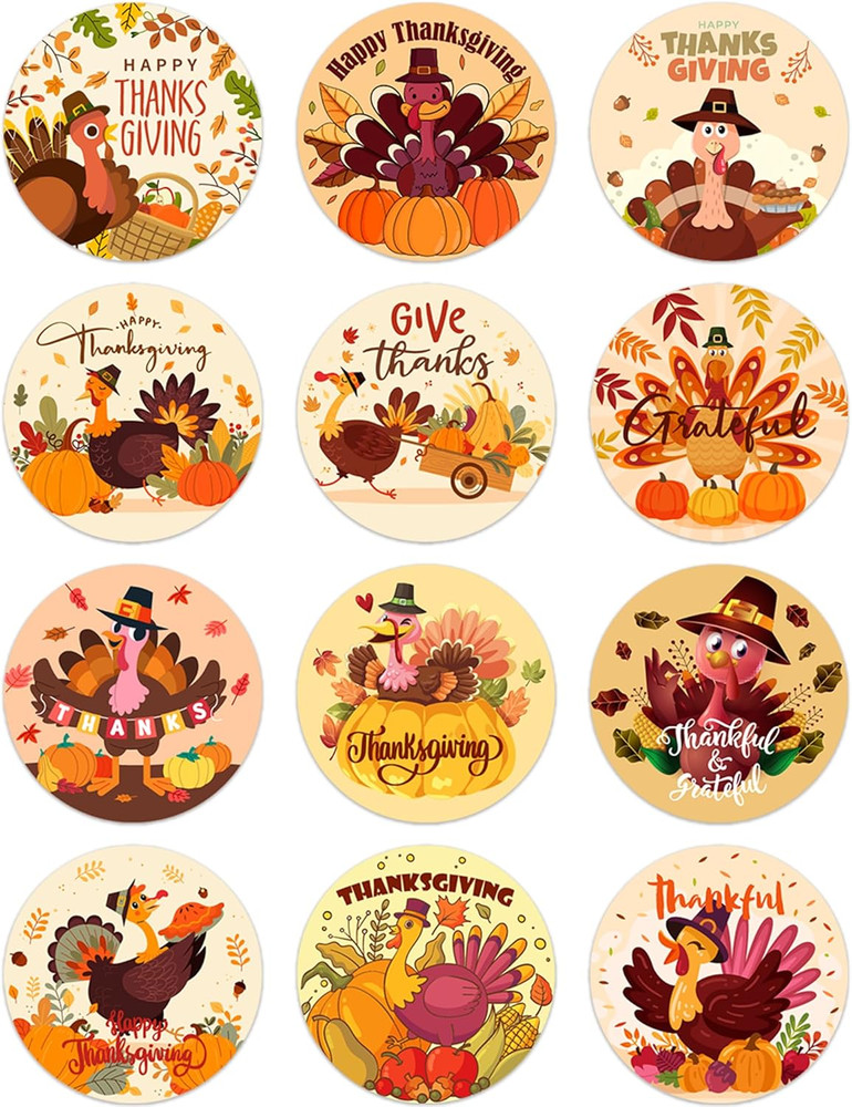 360 PCS round Thanksgiving Turkey Stickers for Kids Gift Bag Seals